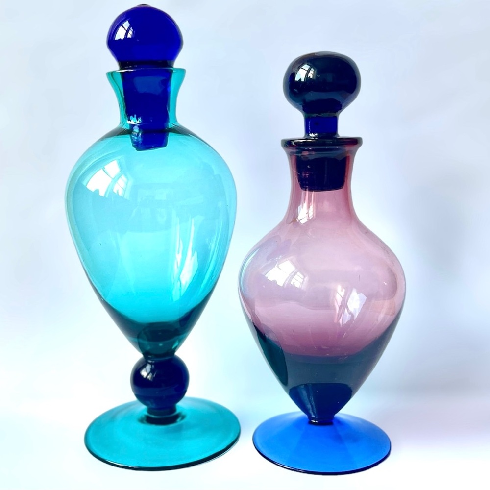 Vintage Hand Blown Glass Perfume Bottles Mini Decanters Apothecary Vanity Empoli